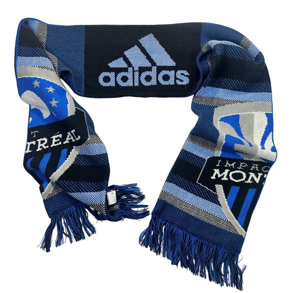 Adidas Montreal Impact MLS Soccer Scarf Blue Black White Reversible‎ Knit Fringe
